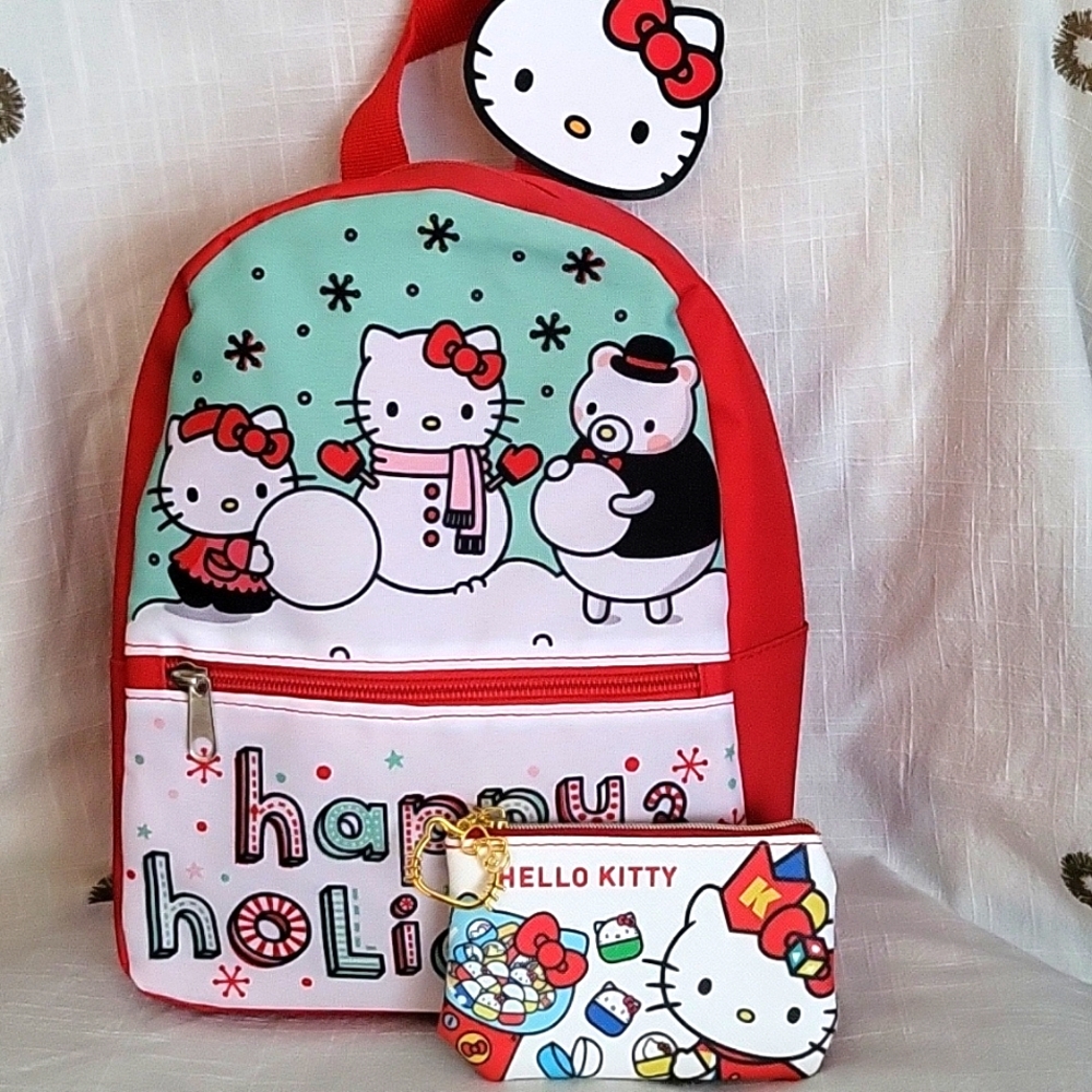 Hello Kitty Bundle - Small Coin Purse & Mini Backpack - Happy Holiday All NWT